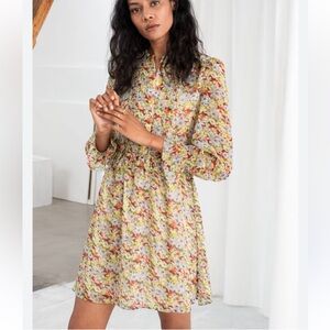 & Other Stories Floral Print Sheer Mini Dress